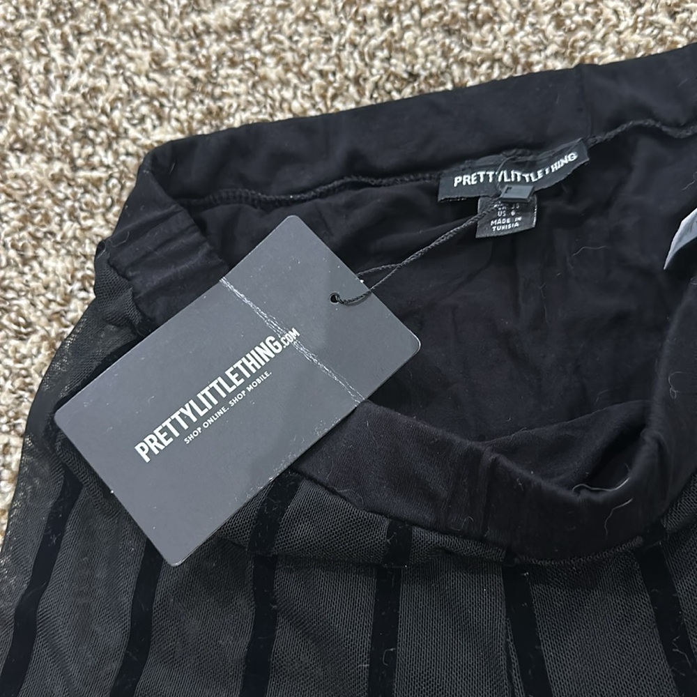 NWT PrettyLittleThing sheer black striped tights with built in undergarments - Picture 4 of 4